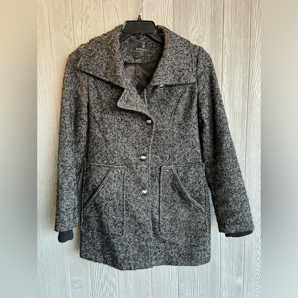 Buffalo Outerwear Wool Black and White Woven Speckled Peacoat Size XS